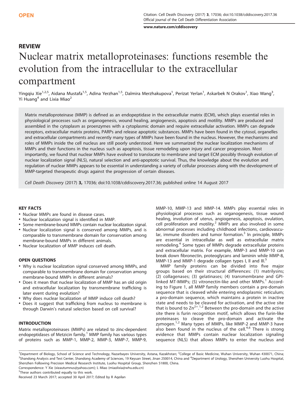 Nuclear Matrix Metalloproteinases: Functions Resemble the Evolution from the Intracellular to the Extracellular Compartment