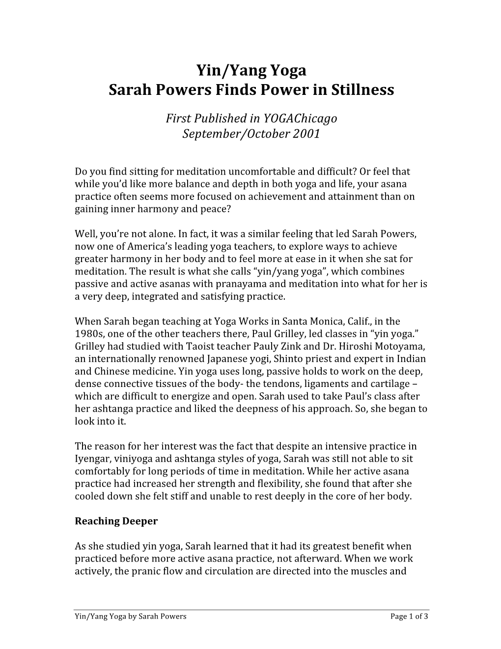 Yin/Yang Yoga Sarah Powers Finds Power in Stillness