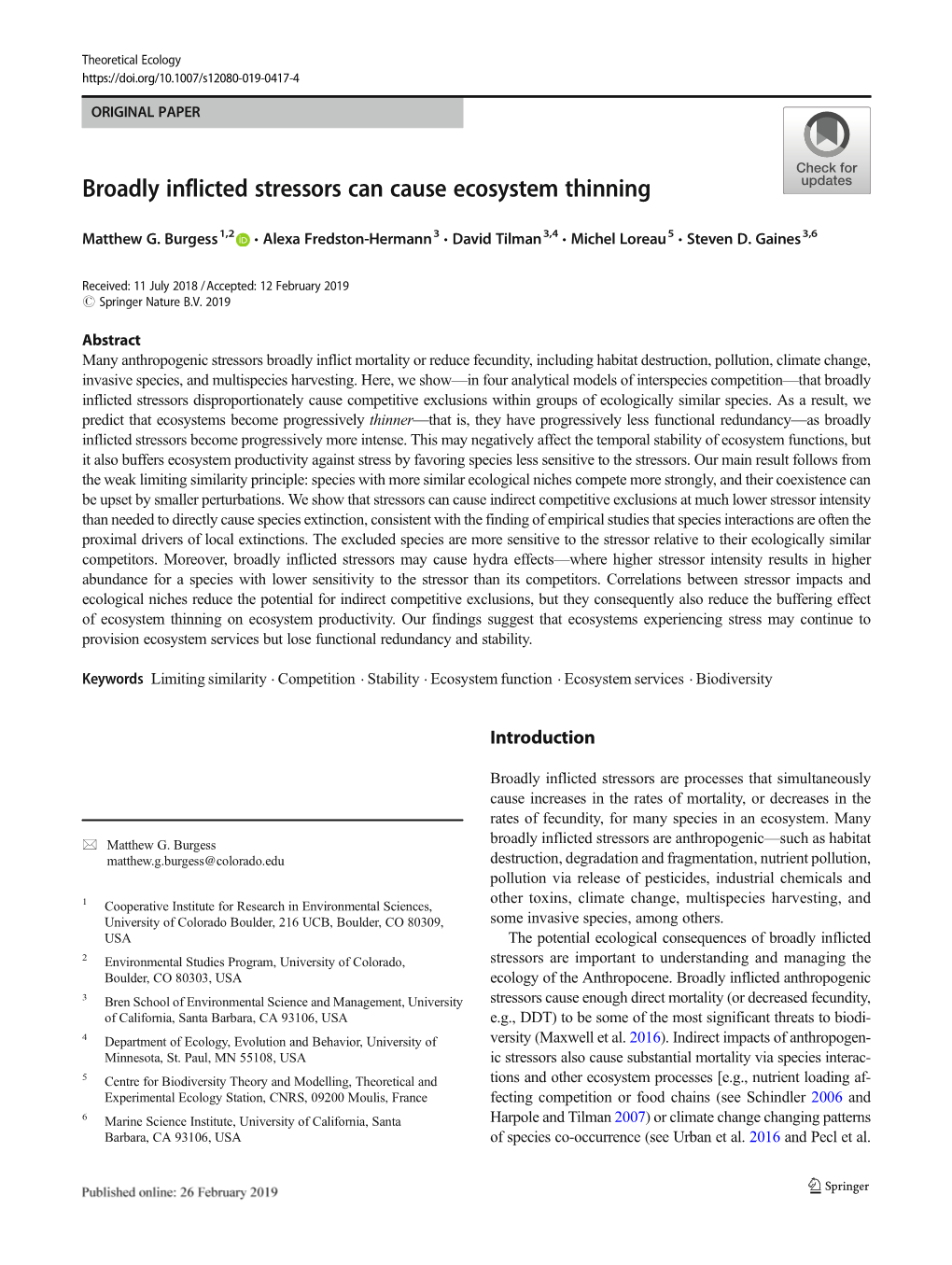 Broadly Inflicted Stressors Can Cause Ecosystem Thinning