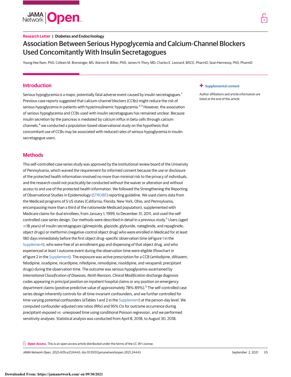 Association Between Serious Hypoglycemia and Calcium-Channel Blockers Used Concomitantly with Insulin Secretagogues