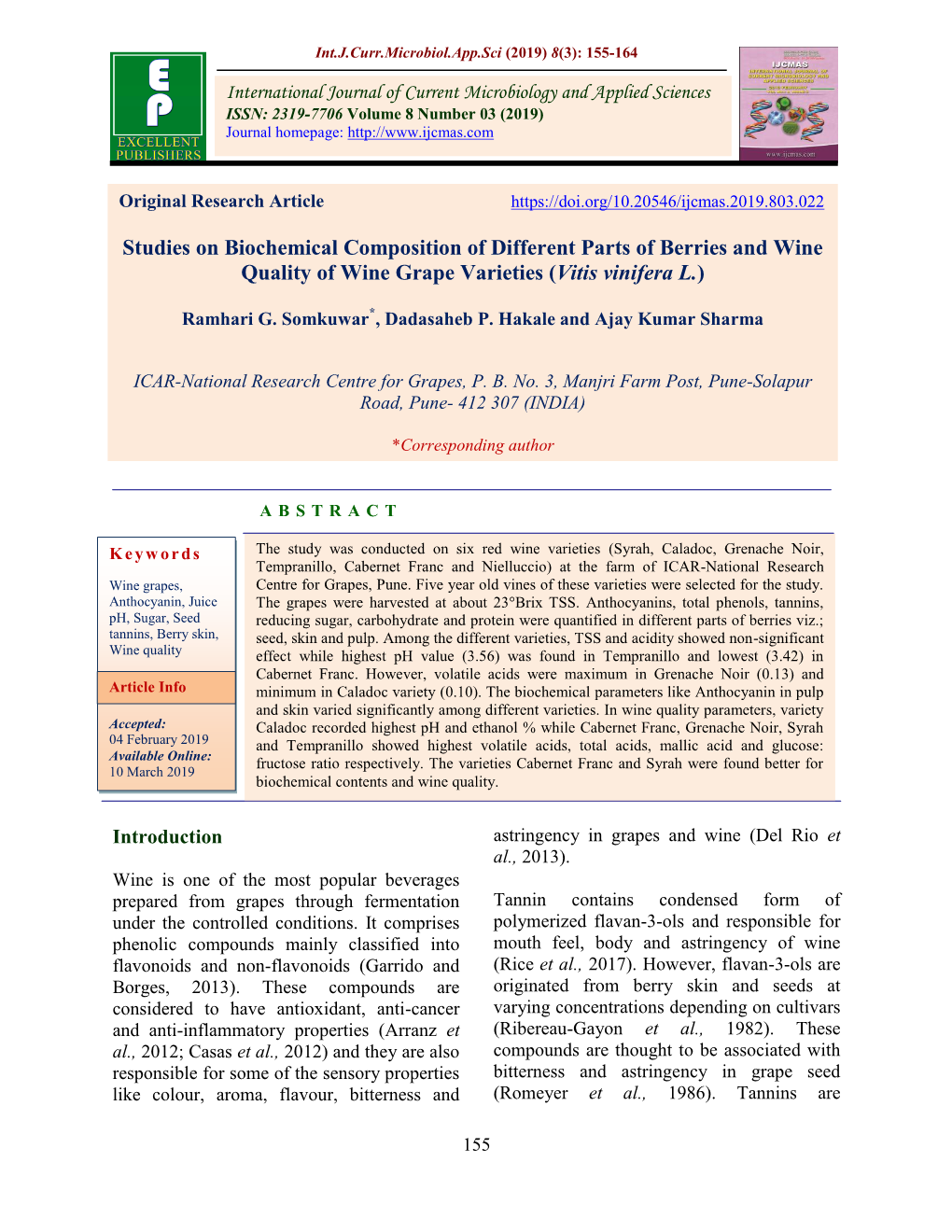 Studies on Biochemical Composition of Different Parts of Berries and Wine Quality of Wine Grape Varieties (Vitis Vinifera L.)