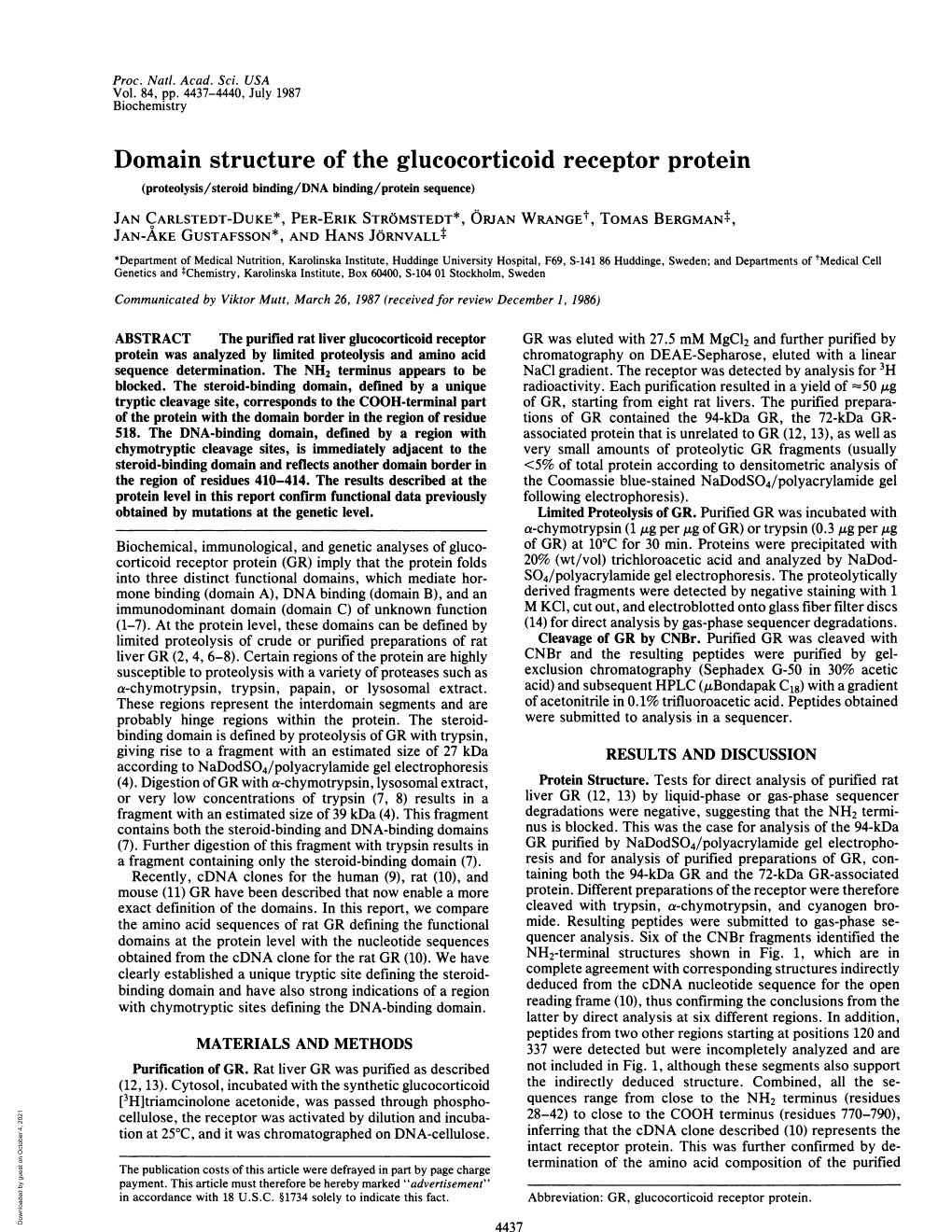 Domain Structure of the Glucocorticoid Receptor Protein