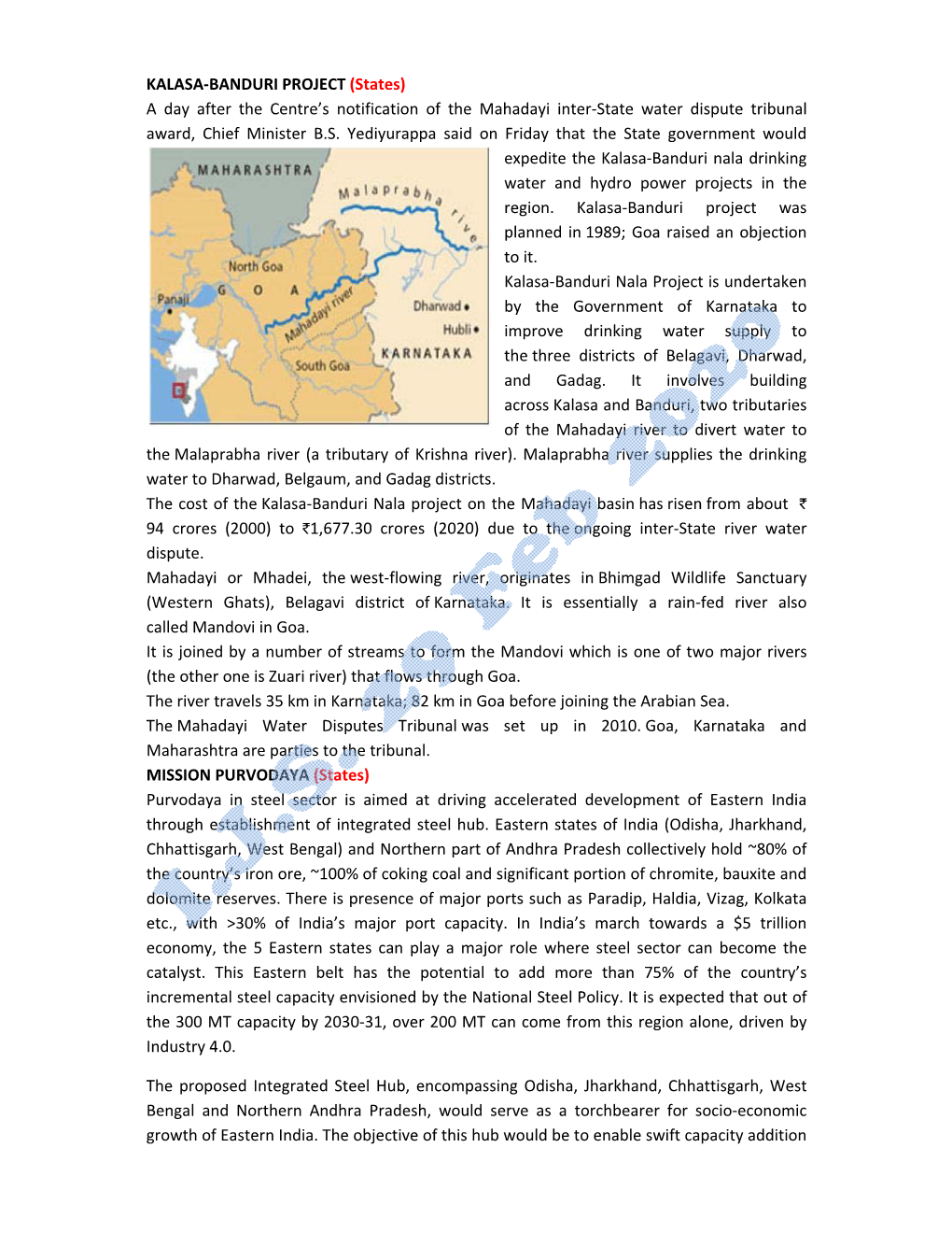 KALASA-BANDURI PROJECT (States) a Day After the Centre's