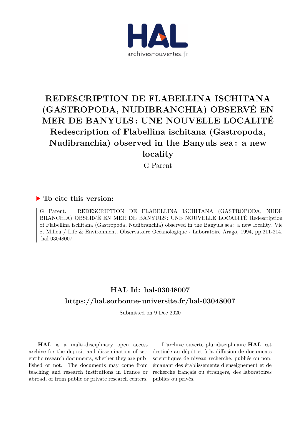 Redescription De Flabellina Ischitana