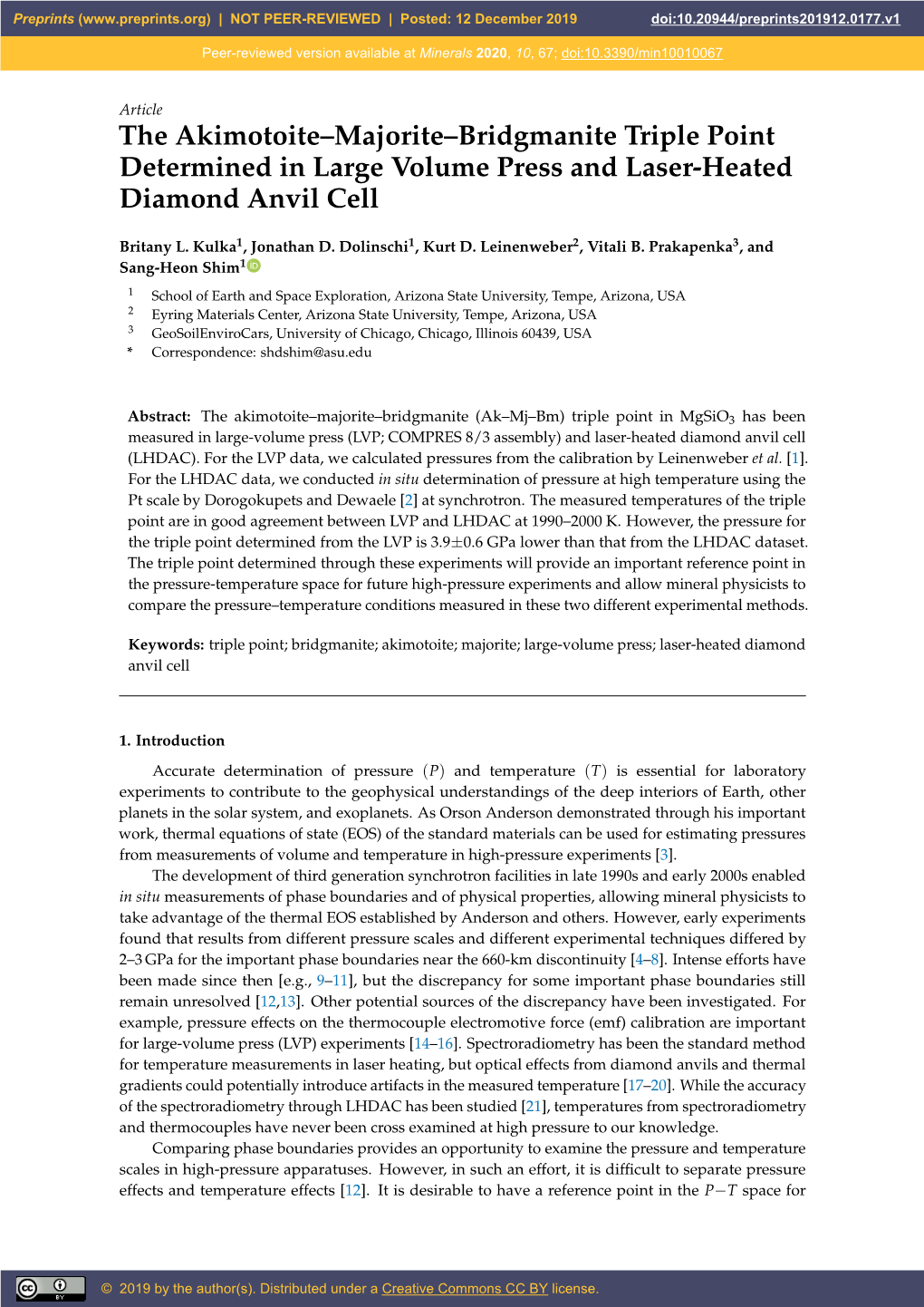 The Akimotoite–Majorite–Bridgmanite Triple Point Determined in Large Volume Press and Laser-Heated Diamond Anvil Cell