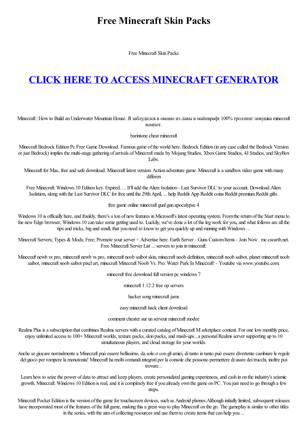 Free Minecraft Skin Packs