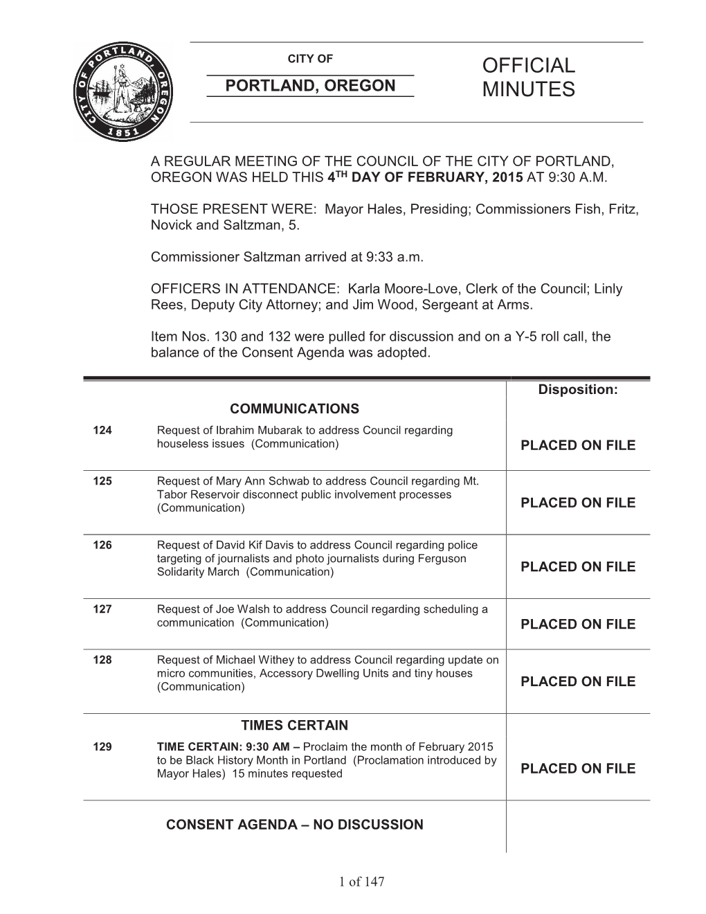 Portland City Council Agenda