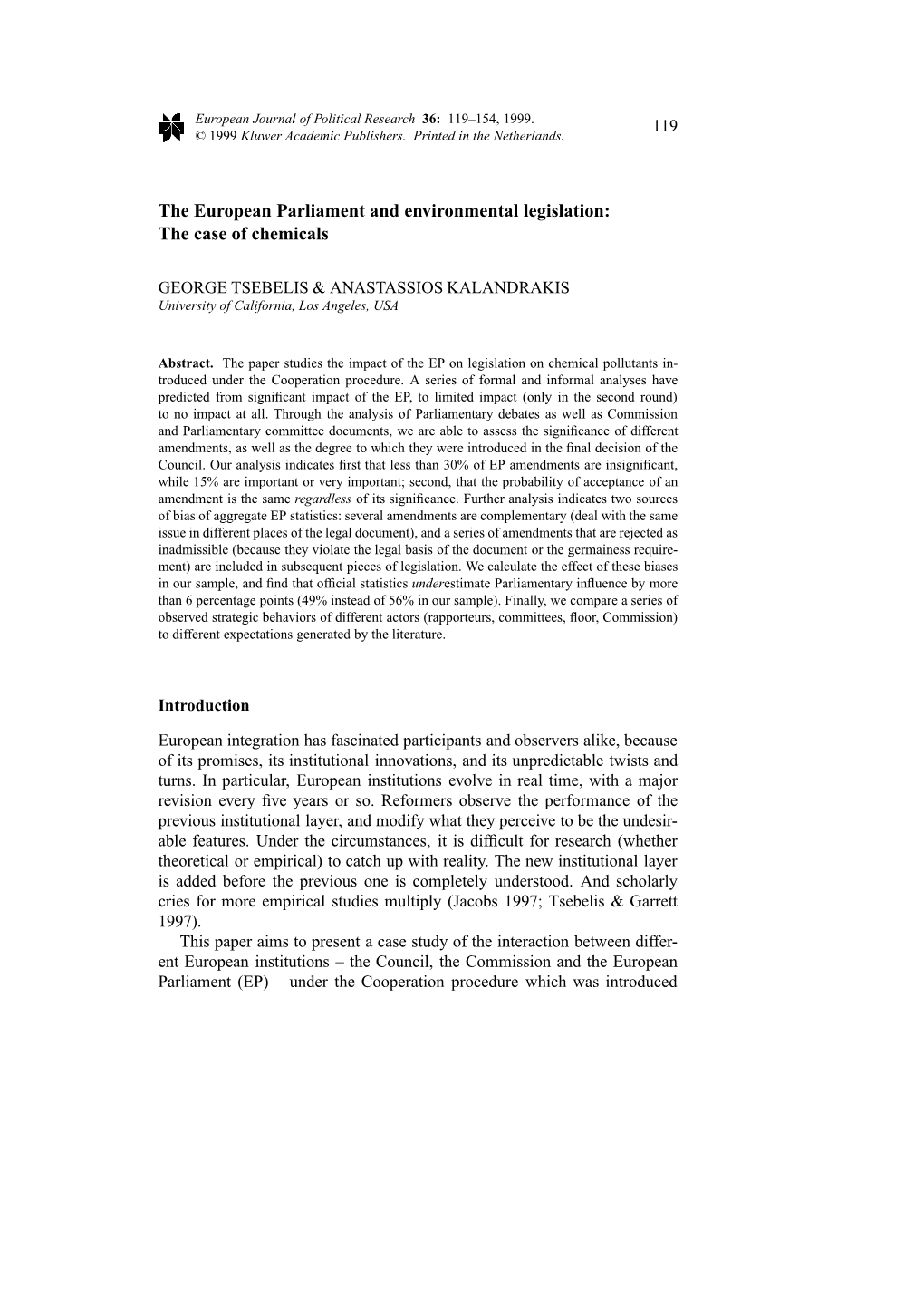 The European Parliament and Environmental Legislation: the Case of Chemicals