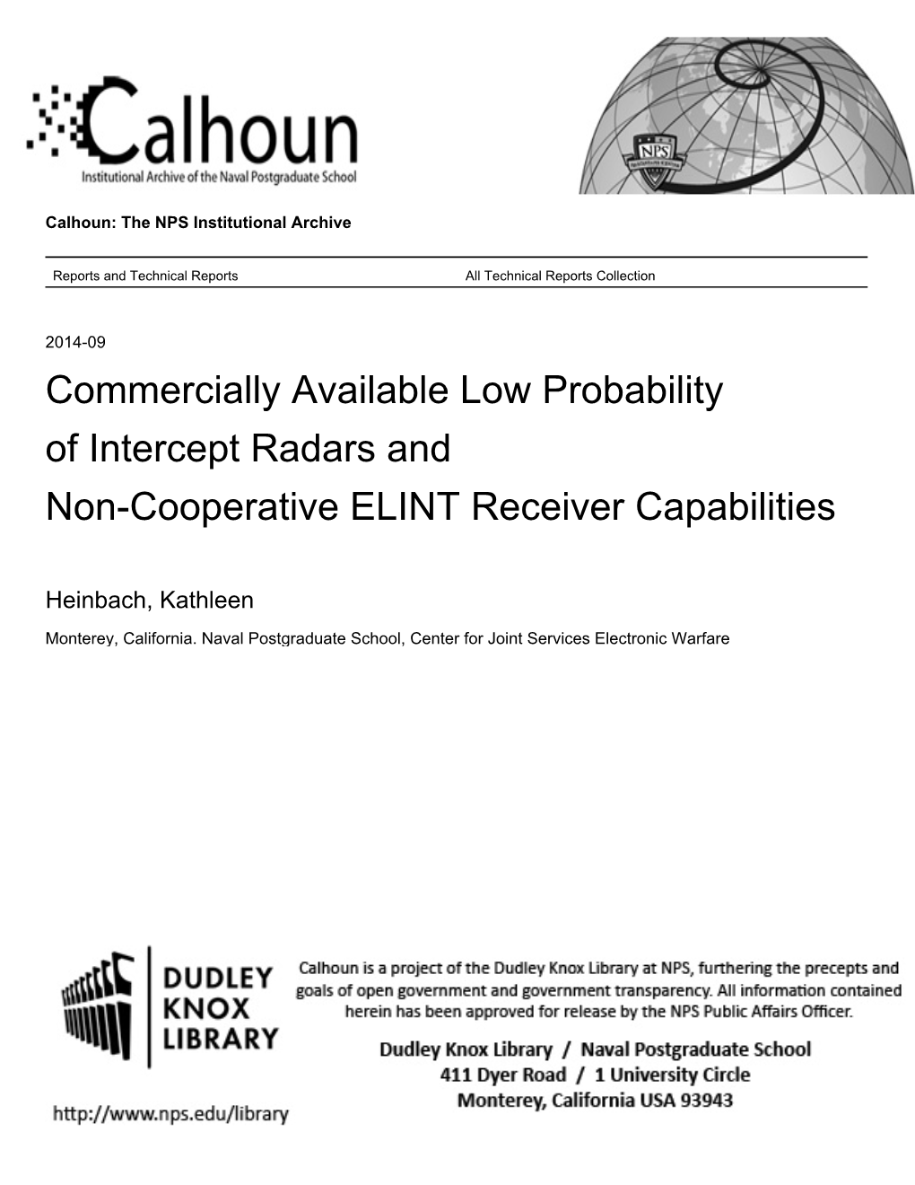 Commercially Available Low Probability of Intercept Radars and Non-Cooperative ELINT Receiver Capabilities