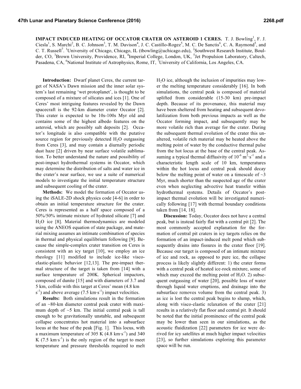 Impact Induced Heating of Occator Crater on Asteroid 1 Ceres