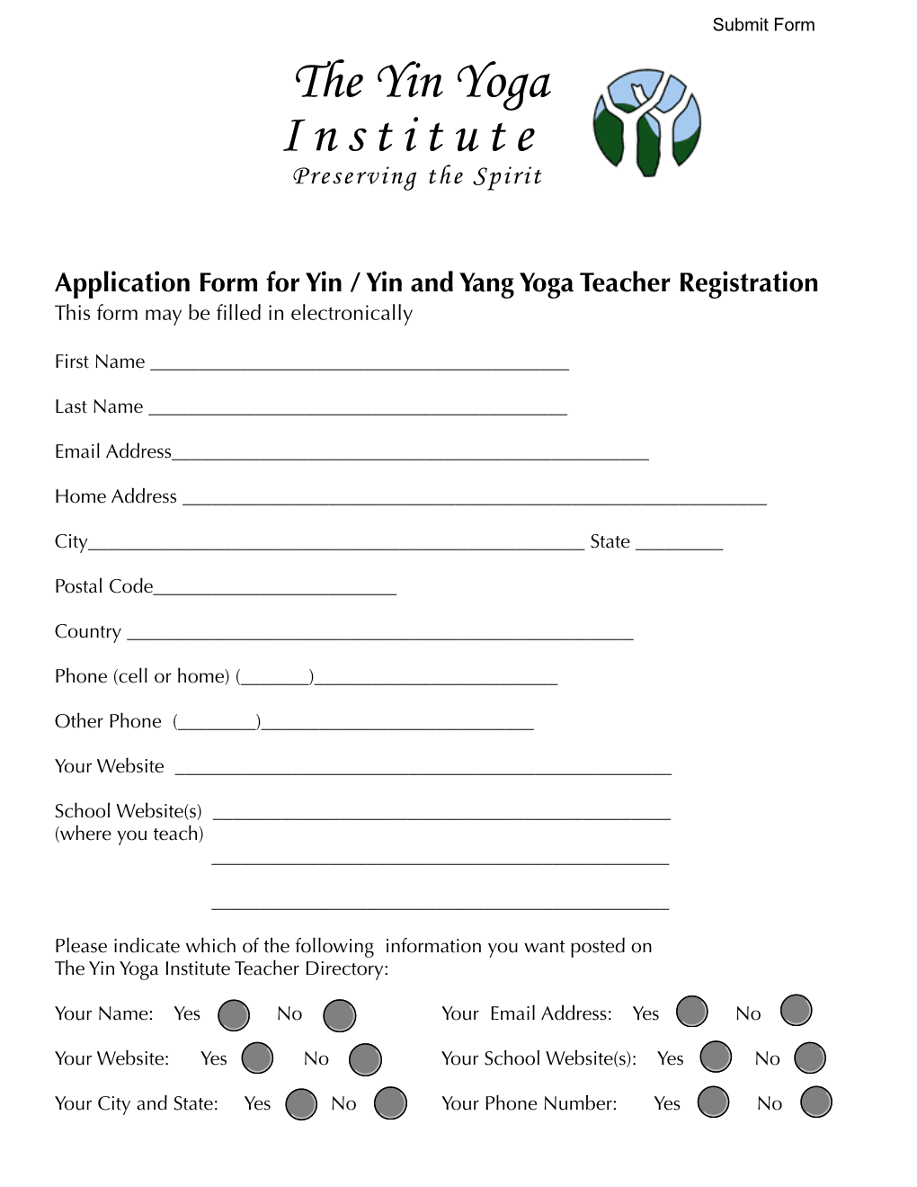 Yin Yoga / Yin and Yang Yoga Teacher Registration Requirements