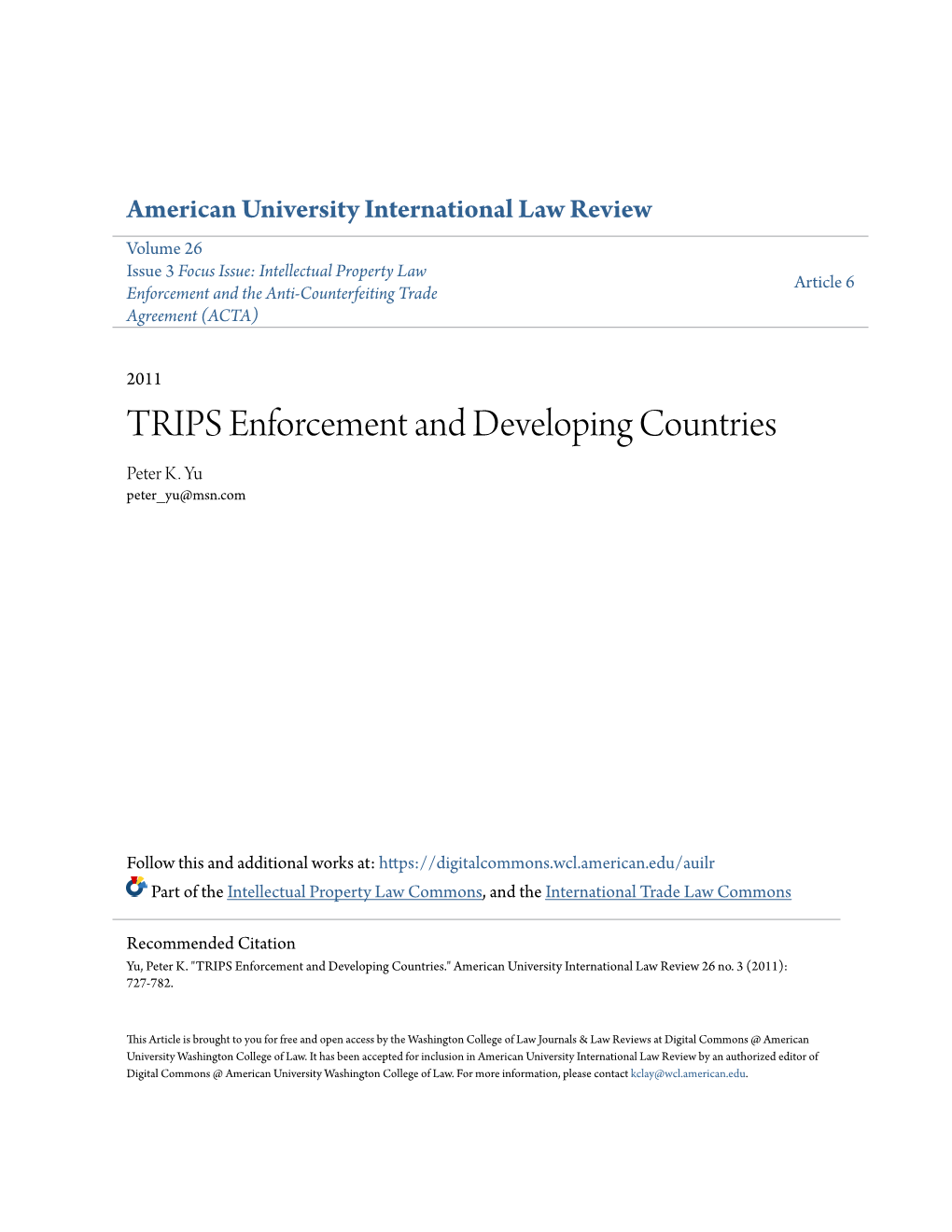 TRIPS Enforcement and Developing Countries Peter K