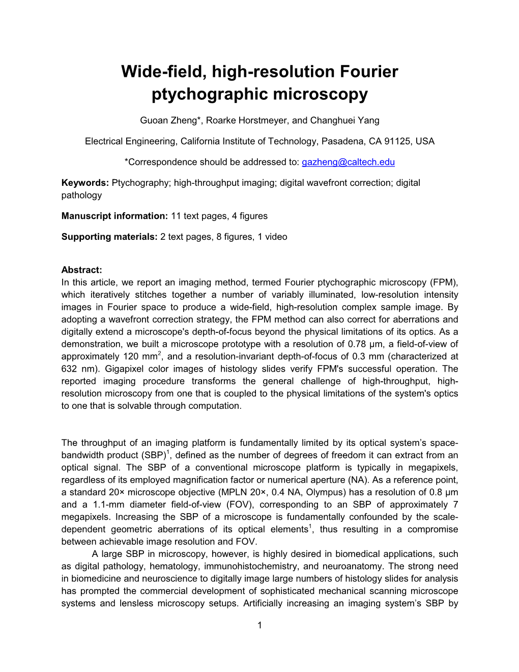 Wide-Field, High-Resolution Fourier Ptychographic Microscopy