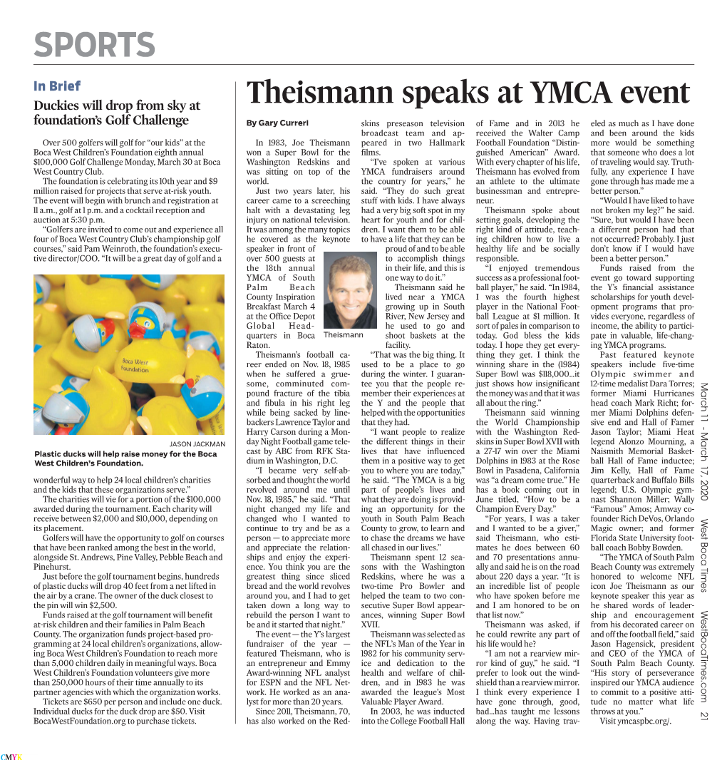 Theismann Speaks at YMCA Event SPORTS