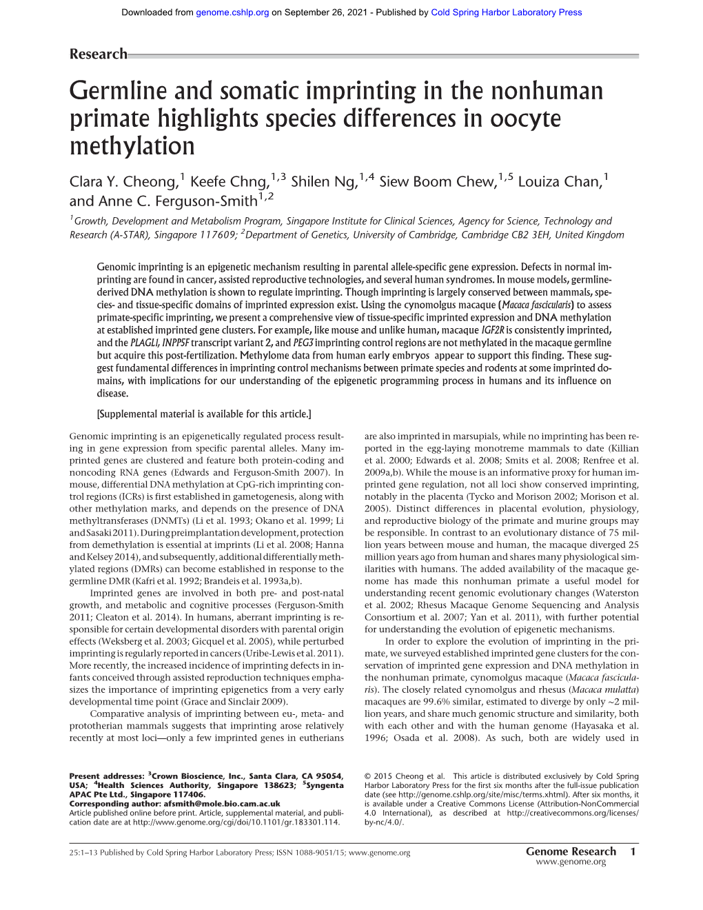 Germline and Somatic Imprinting in the Nonhuman Primate Highlights Species Differences in Oocyte Methylation