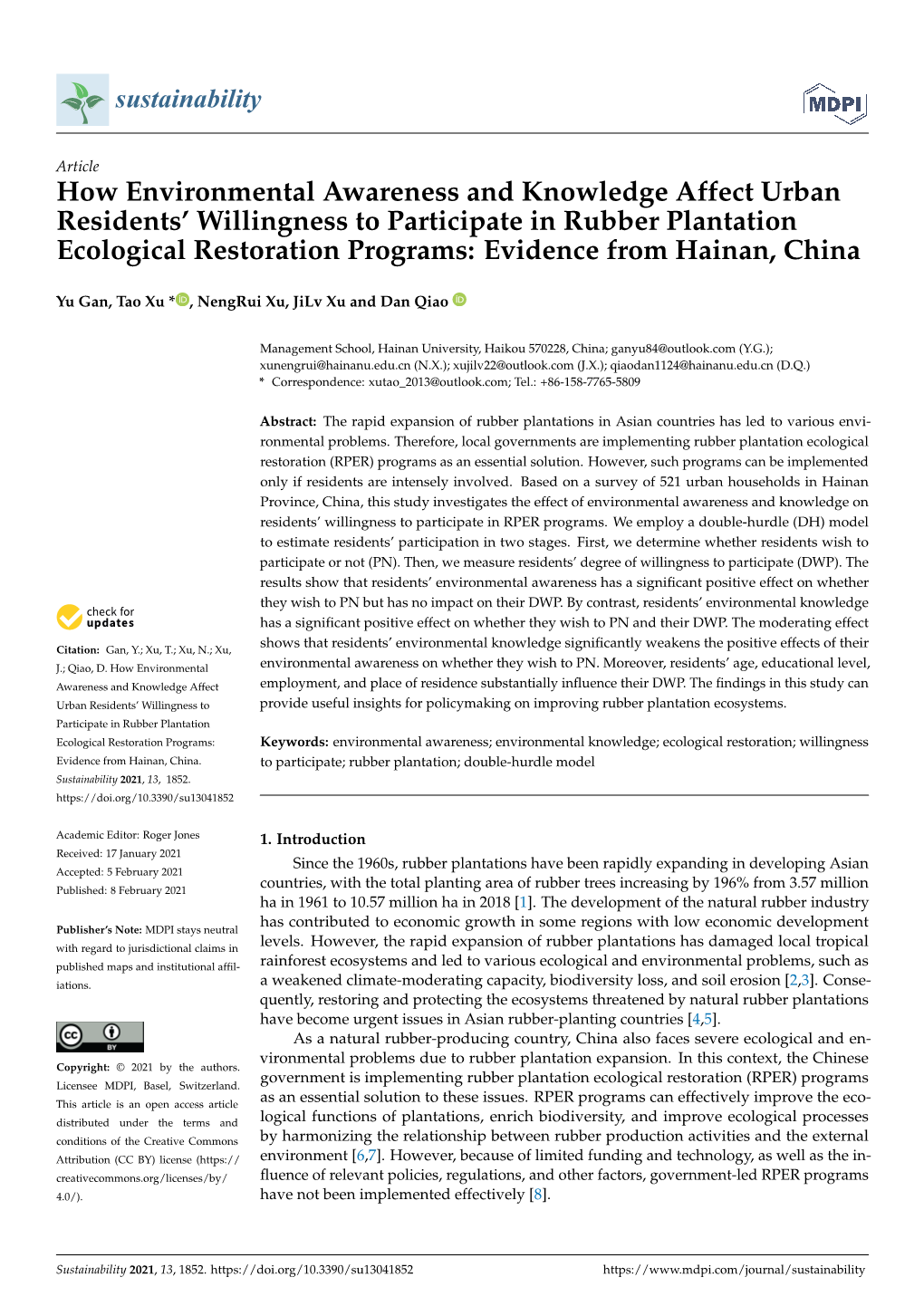 How Environmental Awareness and Knowledge Affect Urban Residents