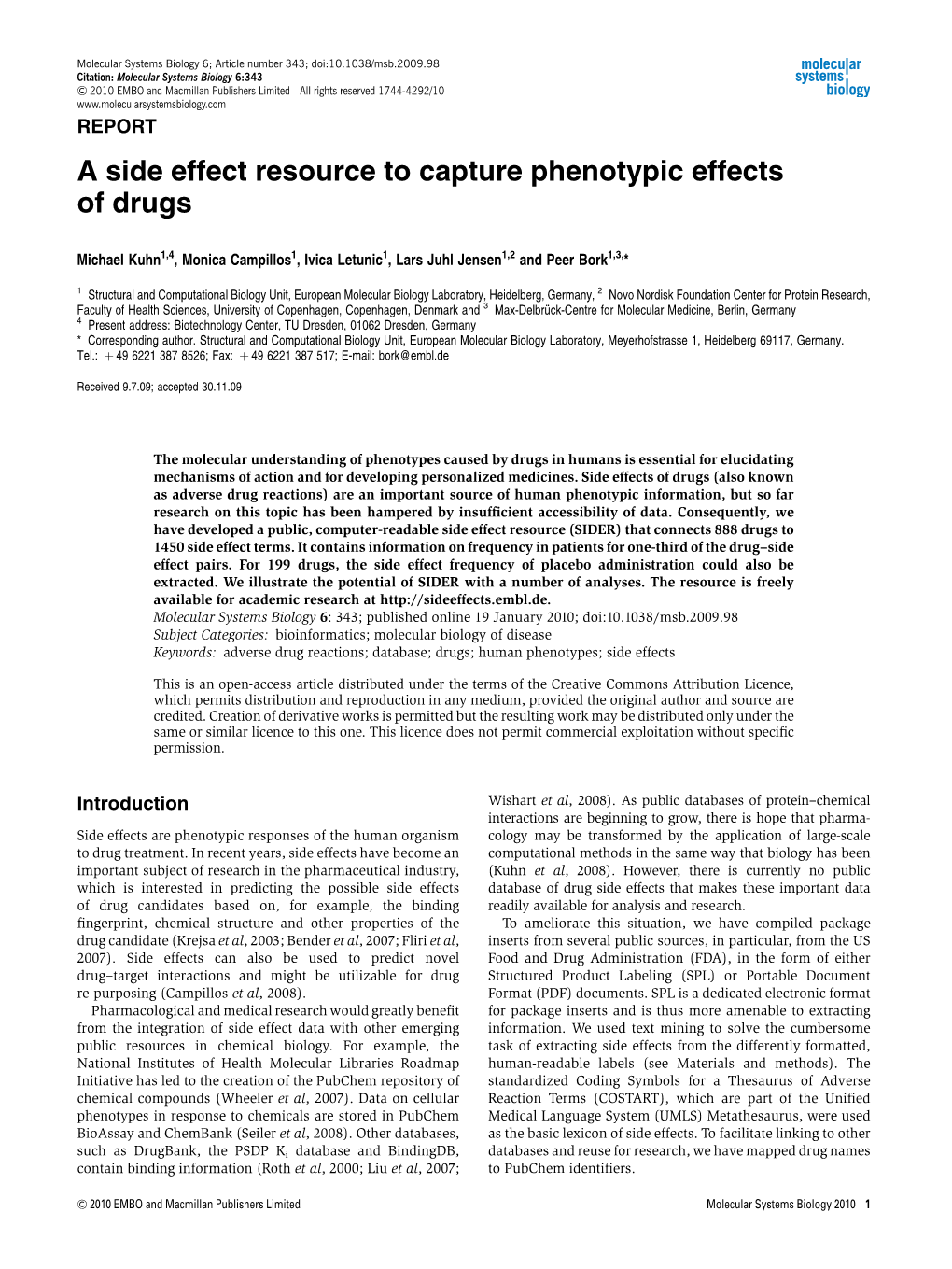 A Side Effect Resource to Capture Phenotypic Effects of Drugs