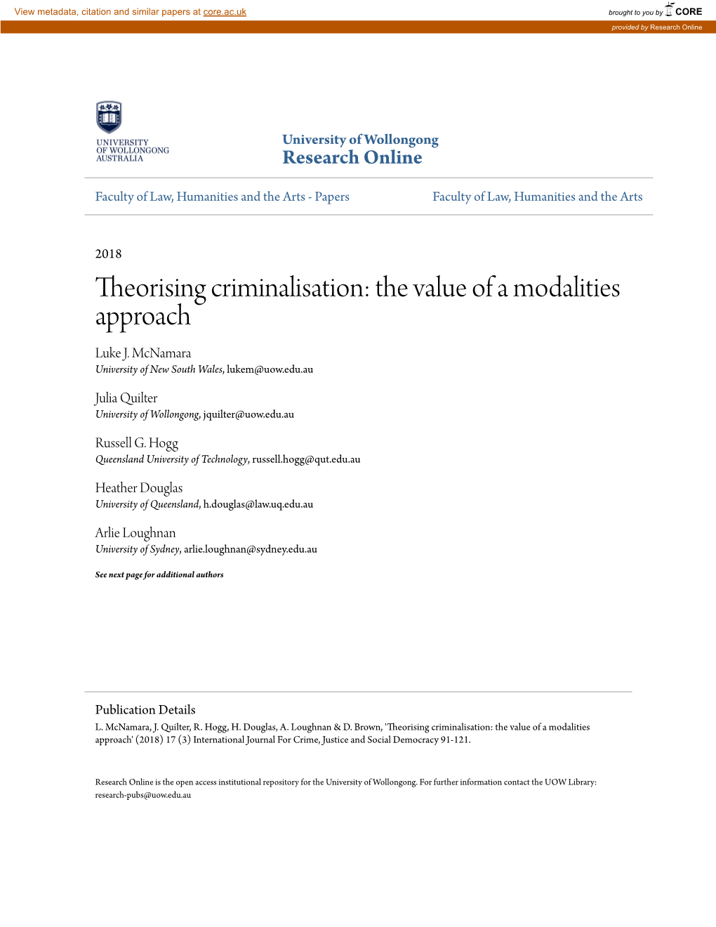 Theorising Criminalisation: the Value of a Modalities Approach Luke J