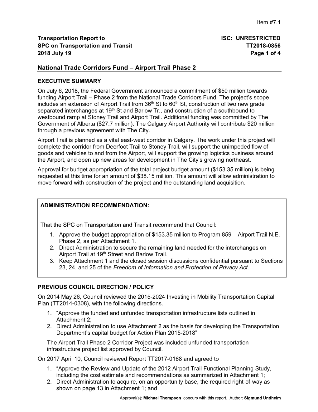 National Trade Corridors Fund – Airport Trail Phase 2