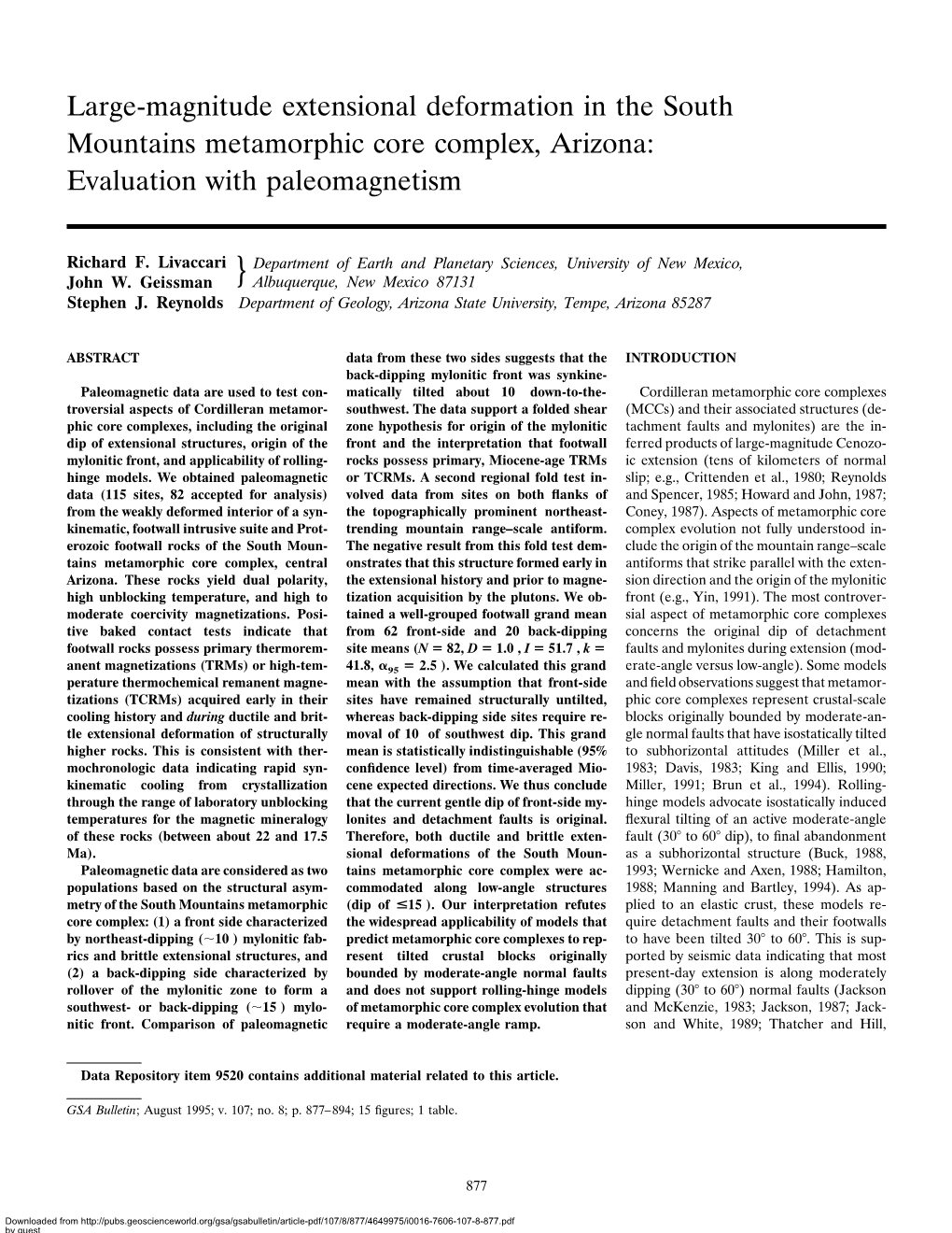 Large-Magnitude Extensional Deformation in the South Mountains Metamorphic Core Complex, Arizona: Evaluation with Paleomagnetism