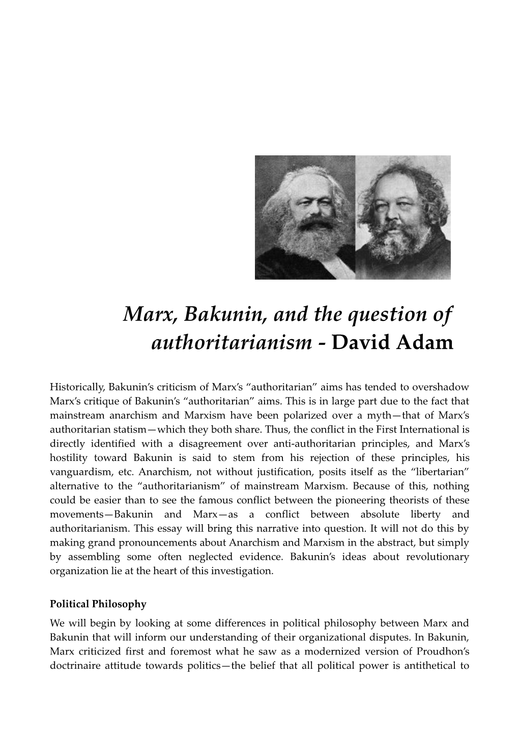 Marx, Bakunin, and the Question of Authoritarianism - David Adam