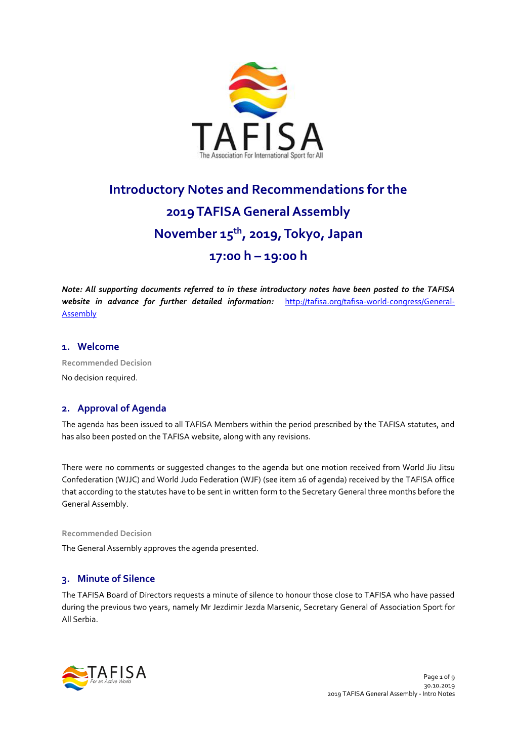 2019 TAFISA GA Intro Notes