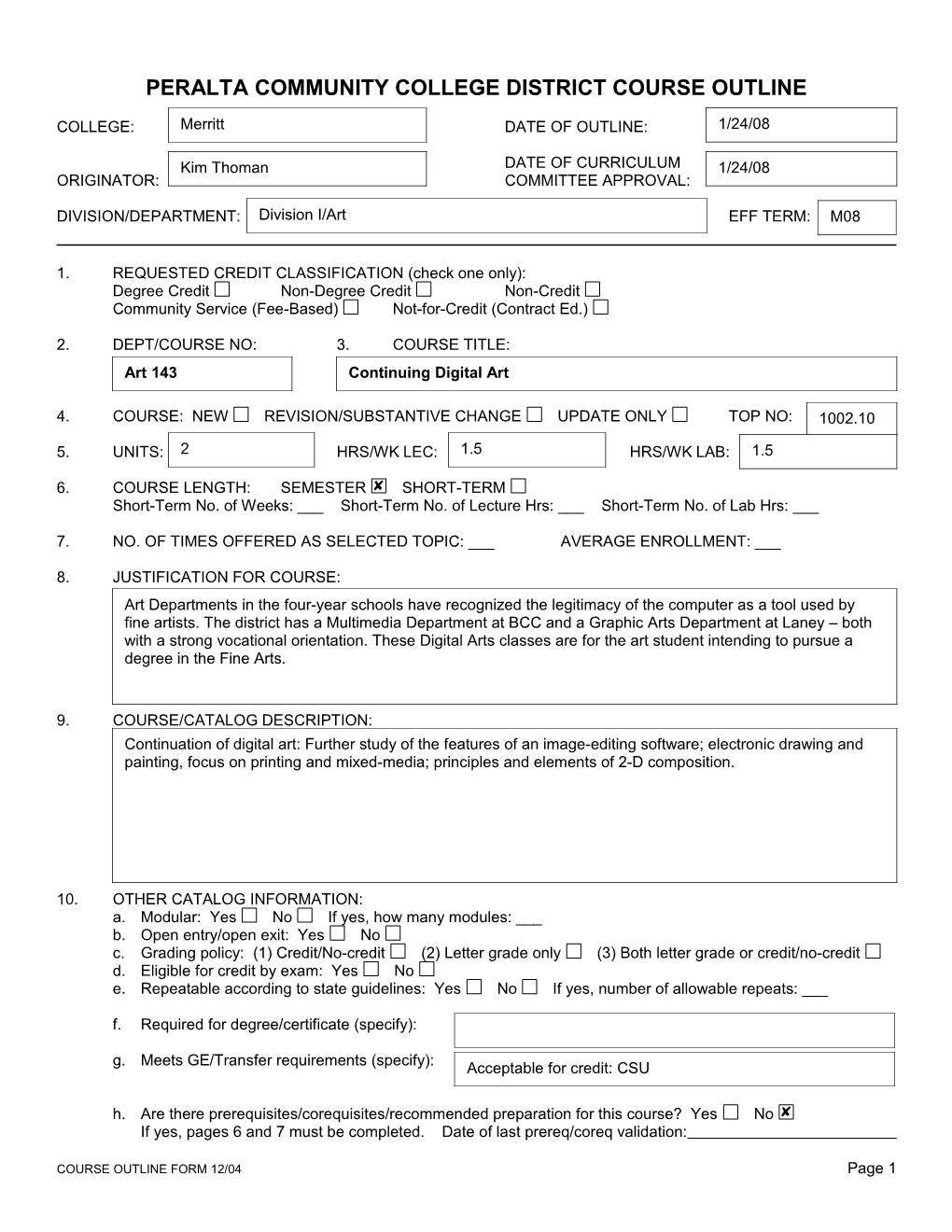 Peralta Community College District Course Outline s1