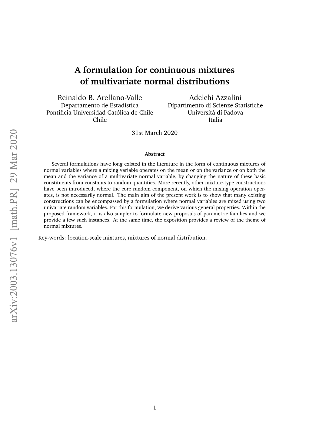 A Formulation for Continuous Mixtures of Multivariate Normal Distributions