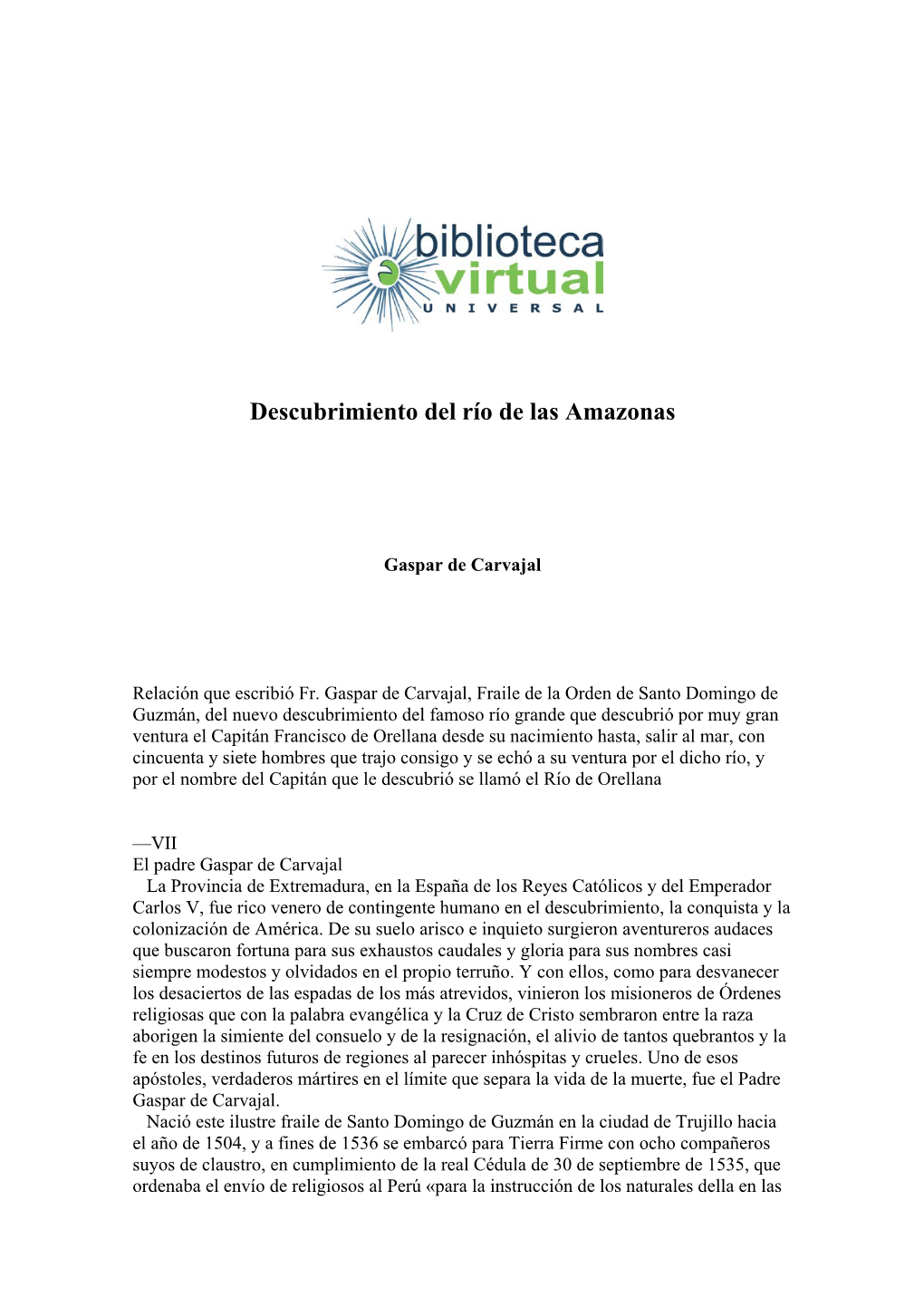 Descubrimiento Del Río De Las Amazonas