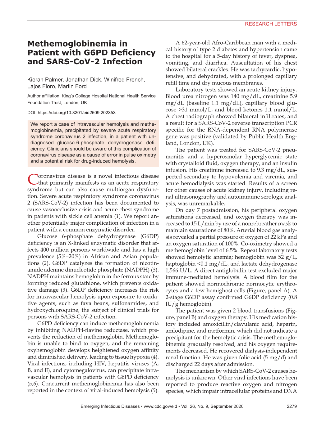 Methemoglobinemia in Patient with G6PD Deficiency and SARS-Cov-2