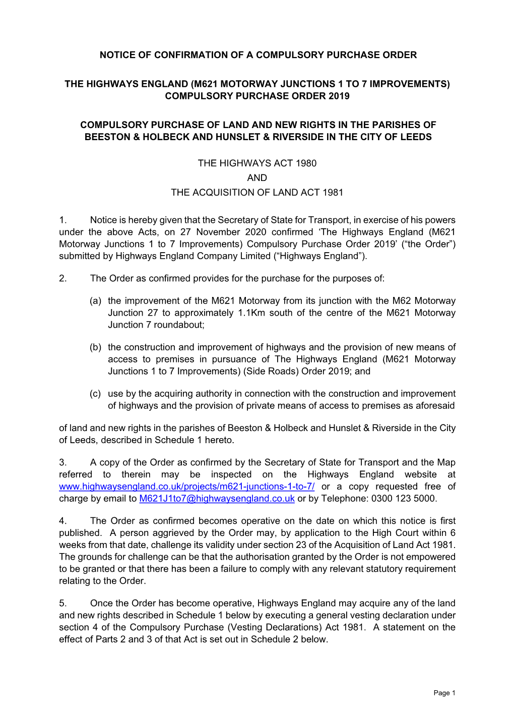 Notice of Confirmation of a Compulsory Purchase Order