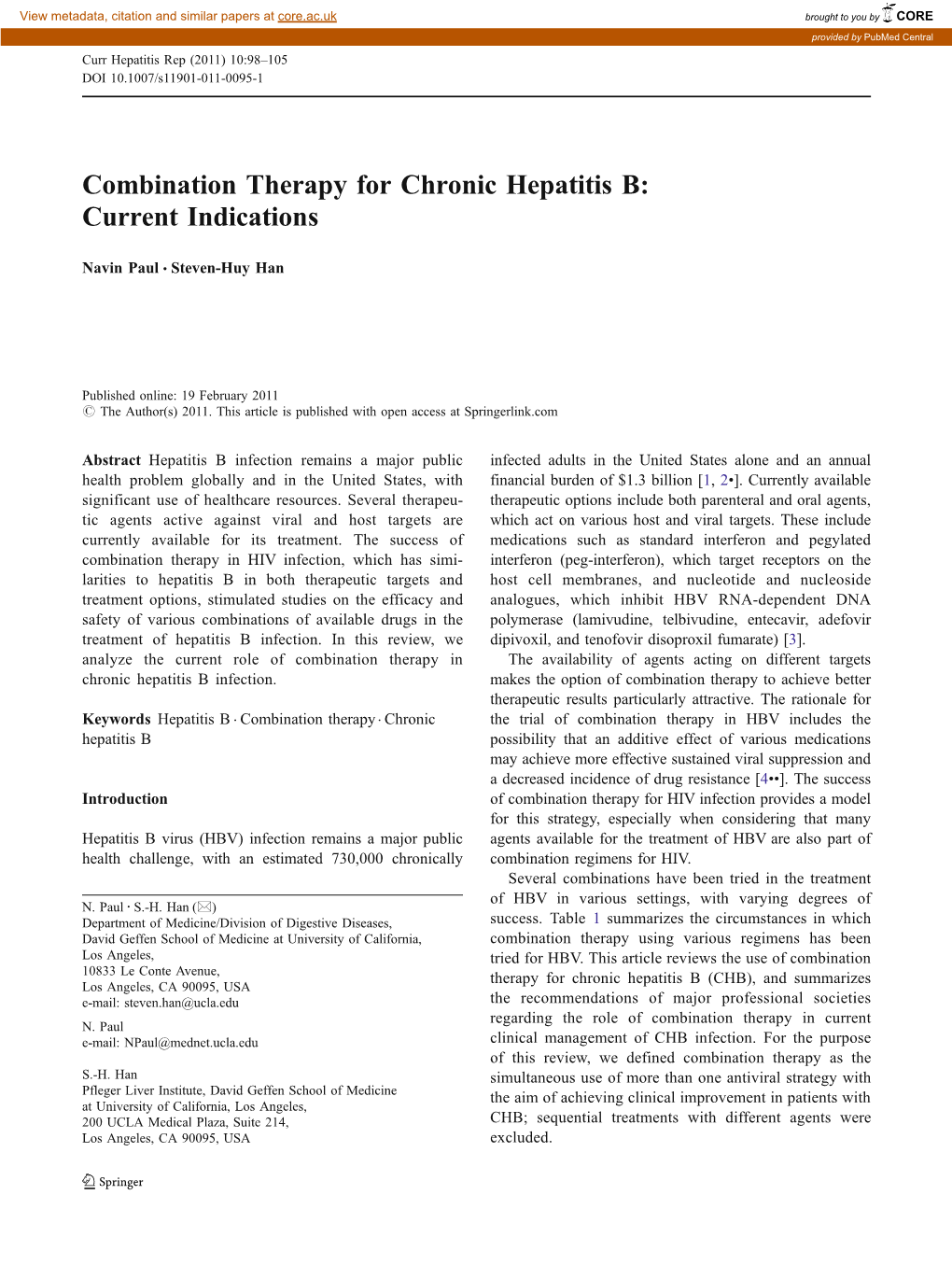 Combination Therapy for Chronic Hepatitis B: Current Indications