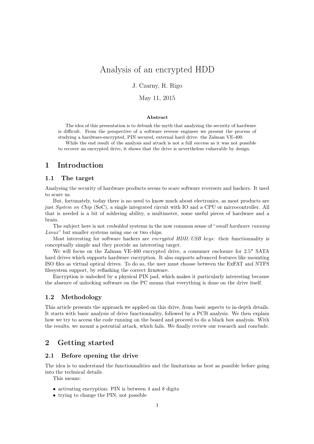 Analysis of an Encrypted HDD