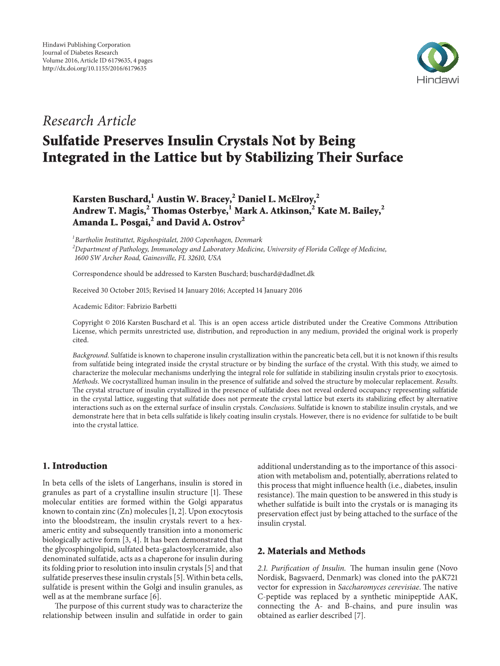 Sulfatide Preserves Insulin Crystals Not by Being Integrated in the Lattice but by Stabilizing Their Surface