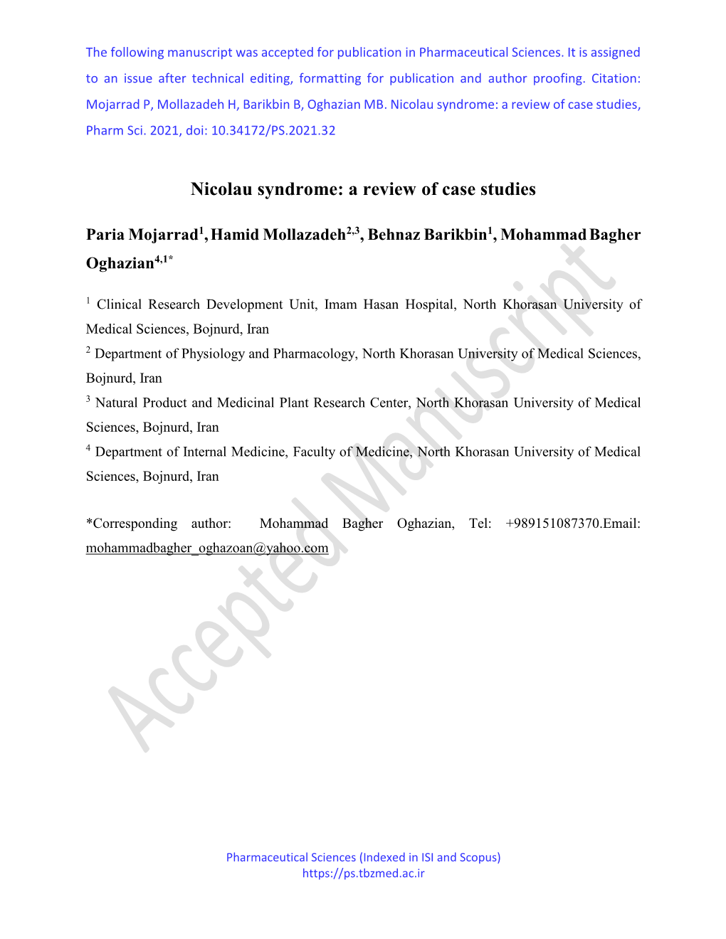 Nicolau Syndrome: a Review of Case Studies, Pharm Sci