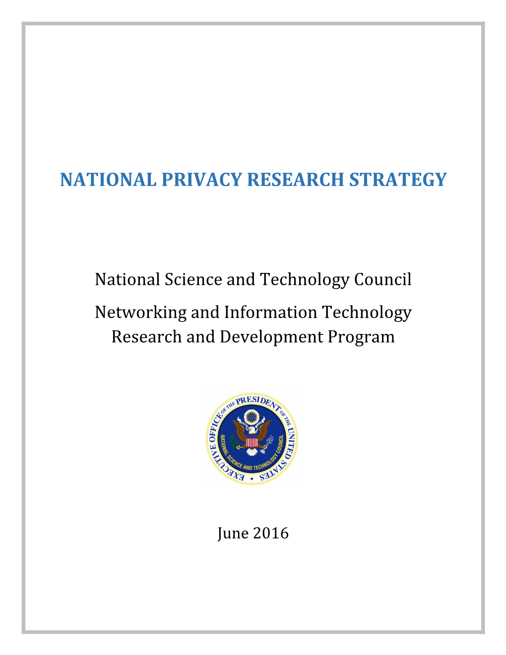 National Privacy Research Strategy