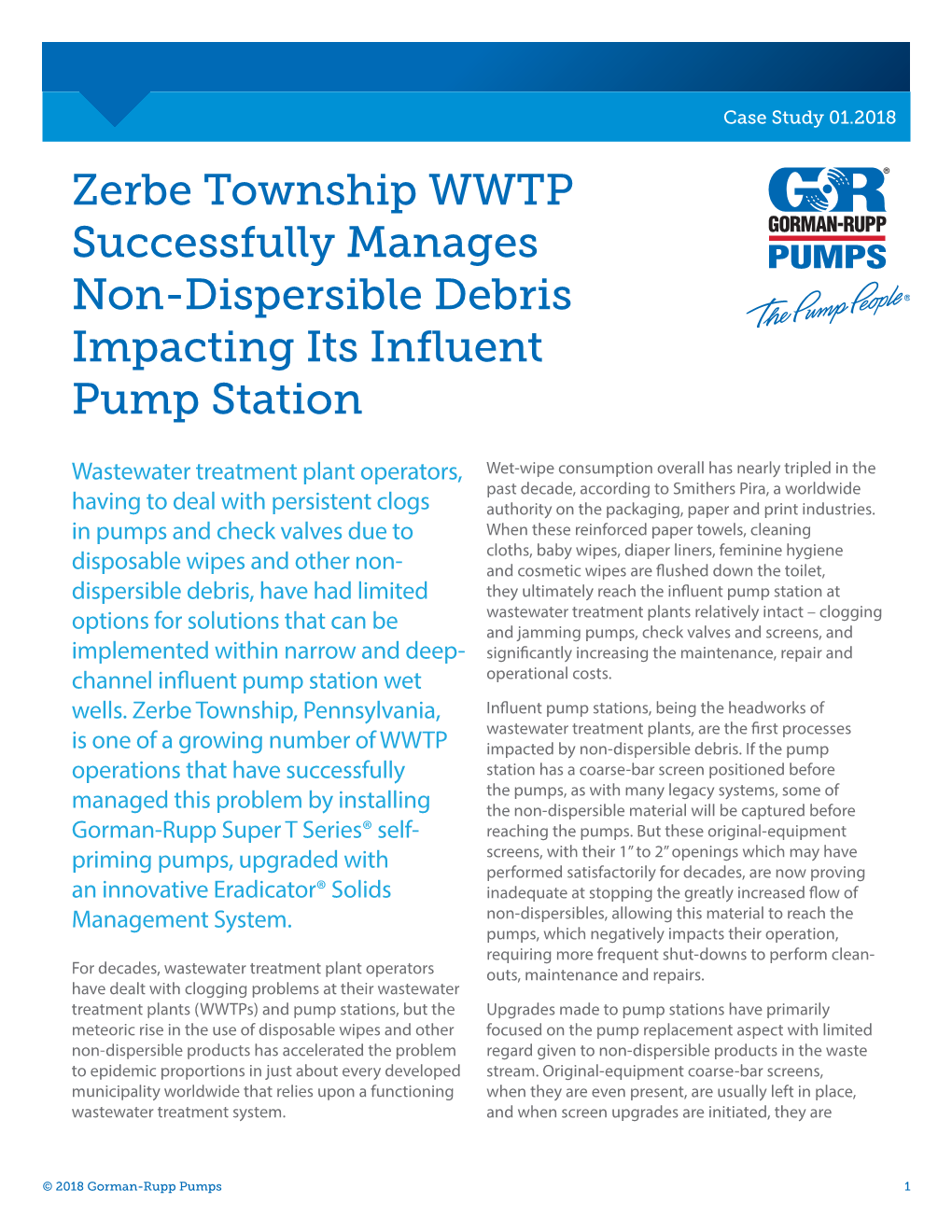 Zerbe Township WWTP Successfully Manages Non-Dispersible Debris Impacting Its Influent Pump Station