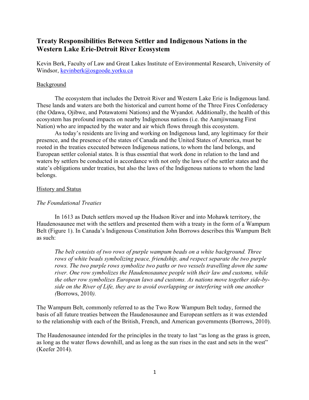 Treaty Responsibilities Between Settler and Indigenous Nations in the Western Lake Erie-Detroit River Ecosystem