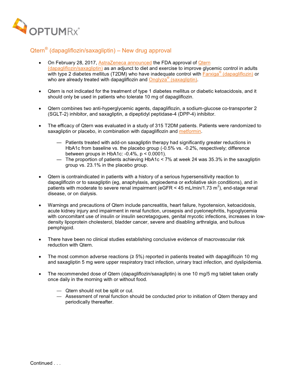 Qtern (Dapagliflozin/Saxagliptin) – New Drug Approval