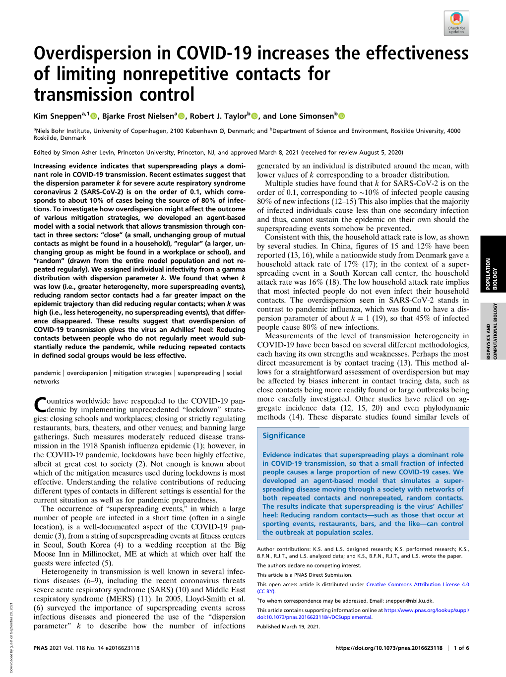 Overdispersion in COVID-19 Increases the Effectiveness of Limiting Nonrepetitive Contacts for Transmission Control
