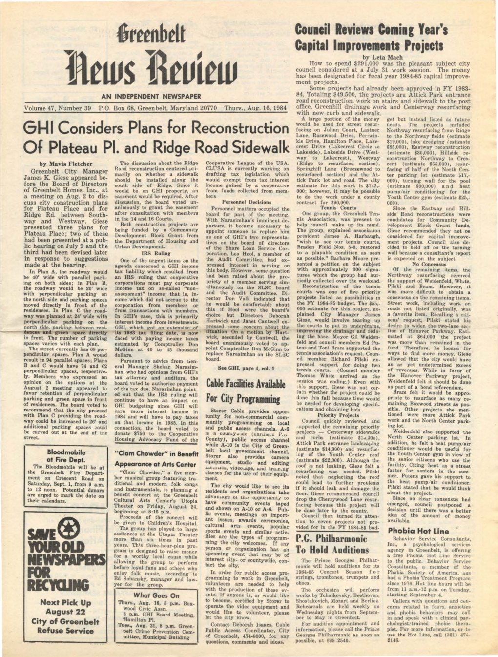 16 August 1984 Greenbelt News Review