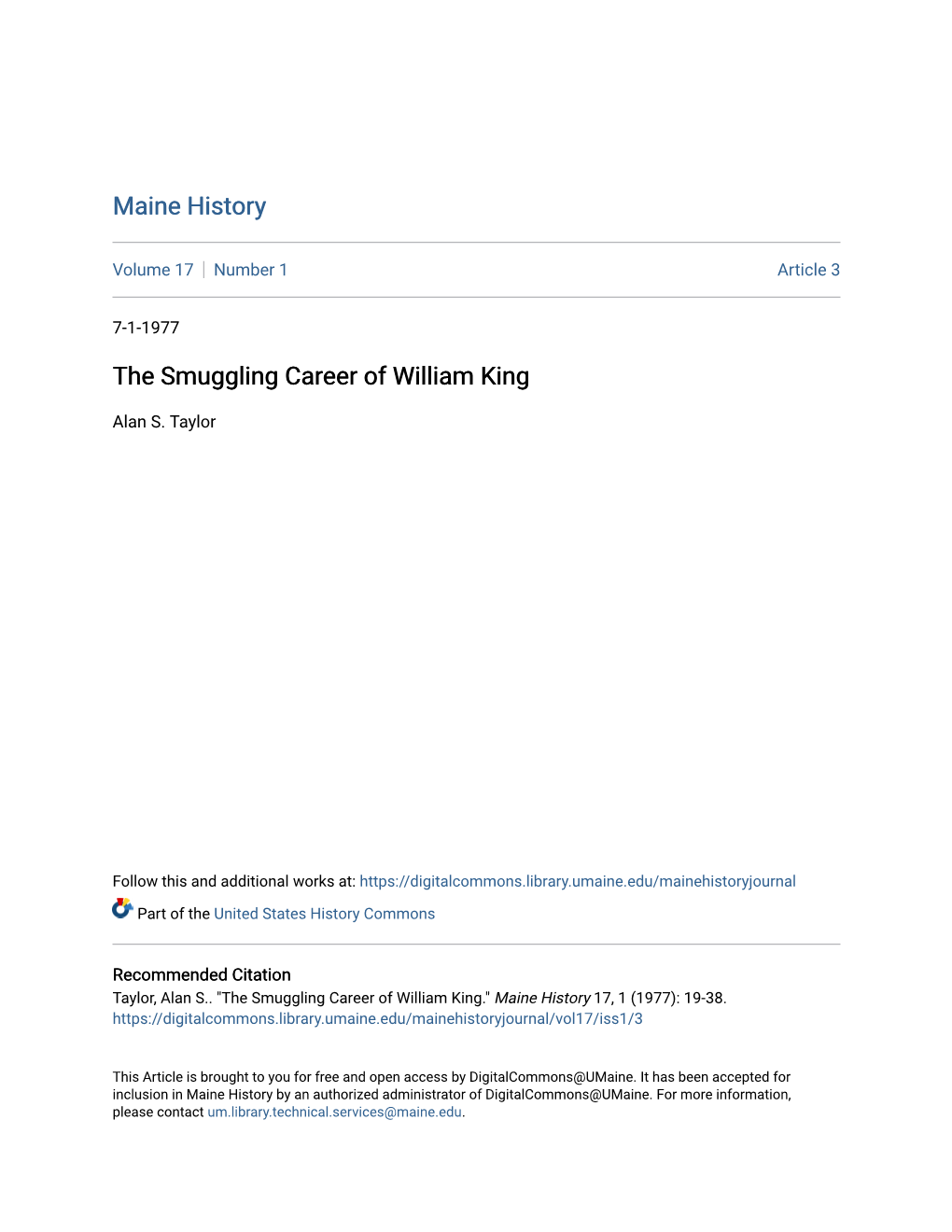 The Smuggling Career of William King