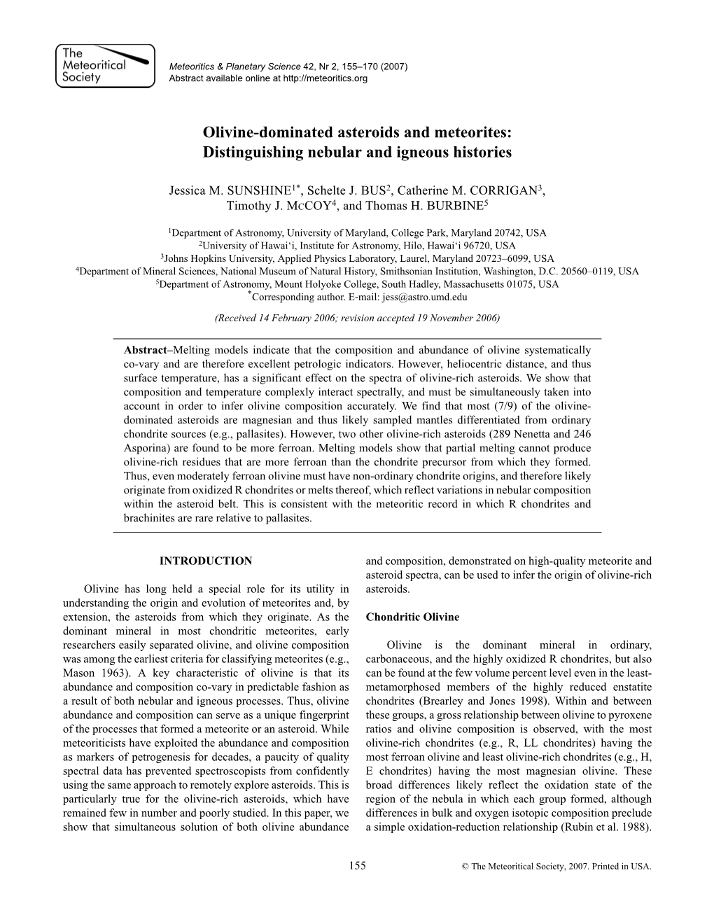 Olivine-Dominated Asteroids and Meteorites: Distinguishing Nebular and Igneous Histories