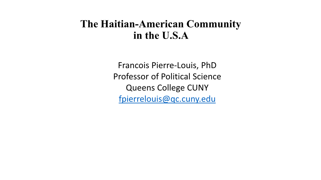 The Haitian-American Community in the U.S.A