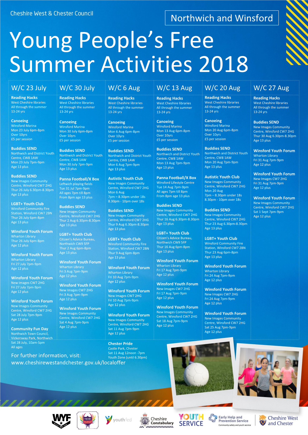 Northwich and Winsford Young People’S Free Summer Activities 2018