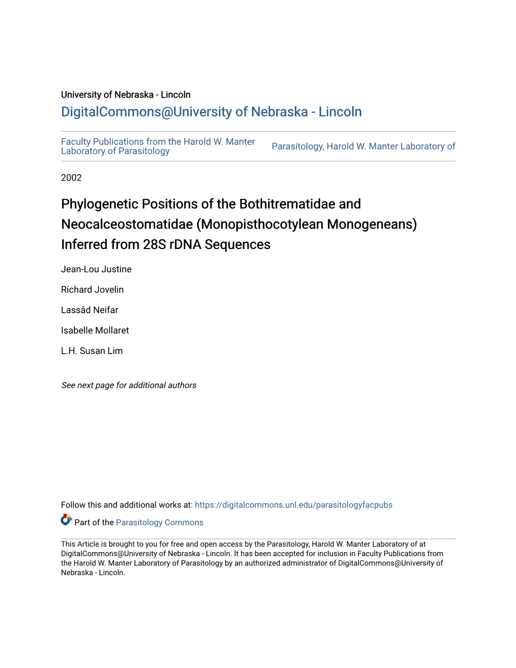 Monopisthocotylean Monogeneans) Inferred from 28S Rdna Sequences