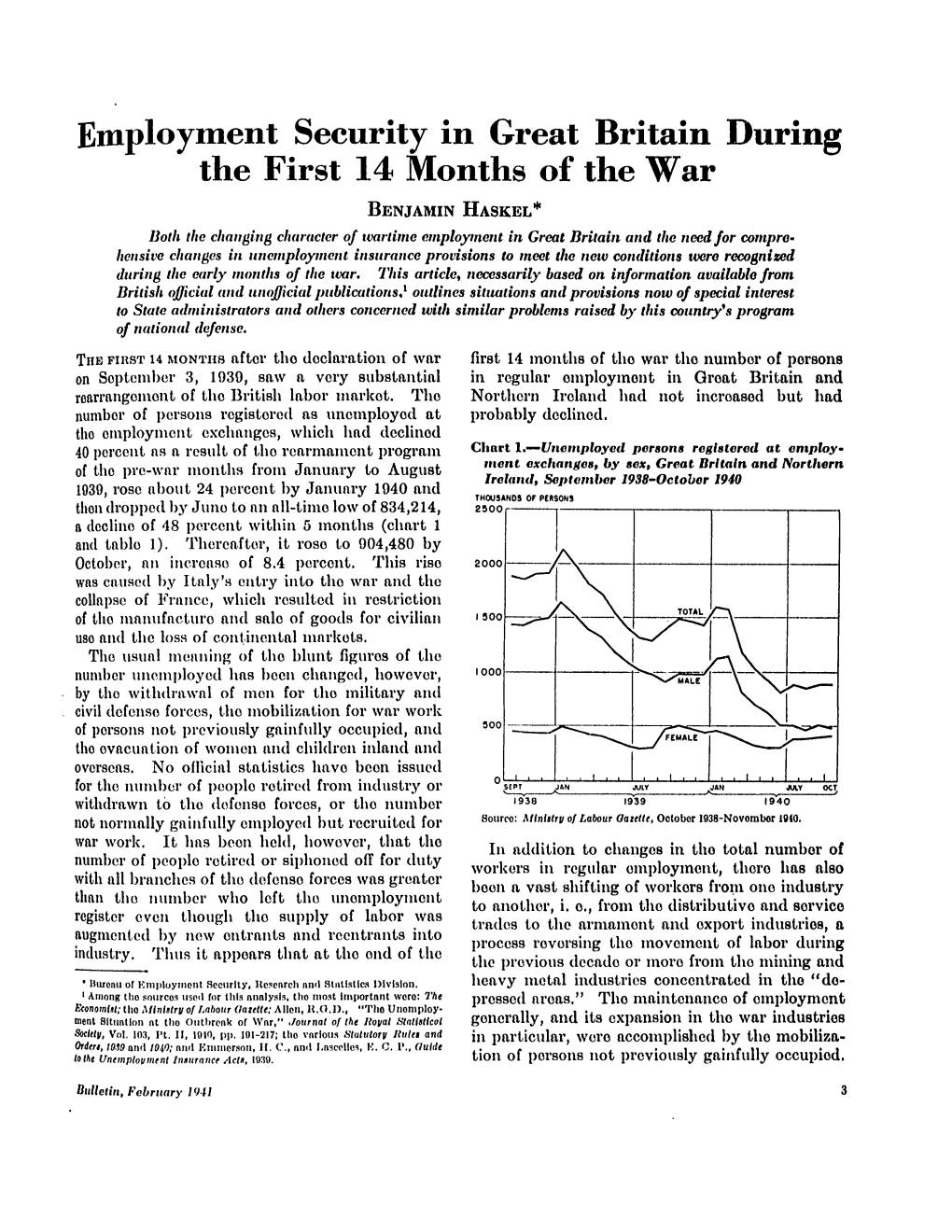 Employment Security in Great Britain During the First 14 Months of The