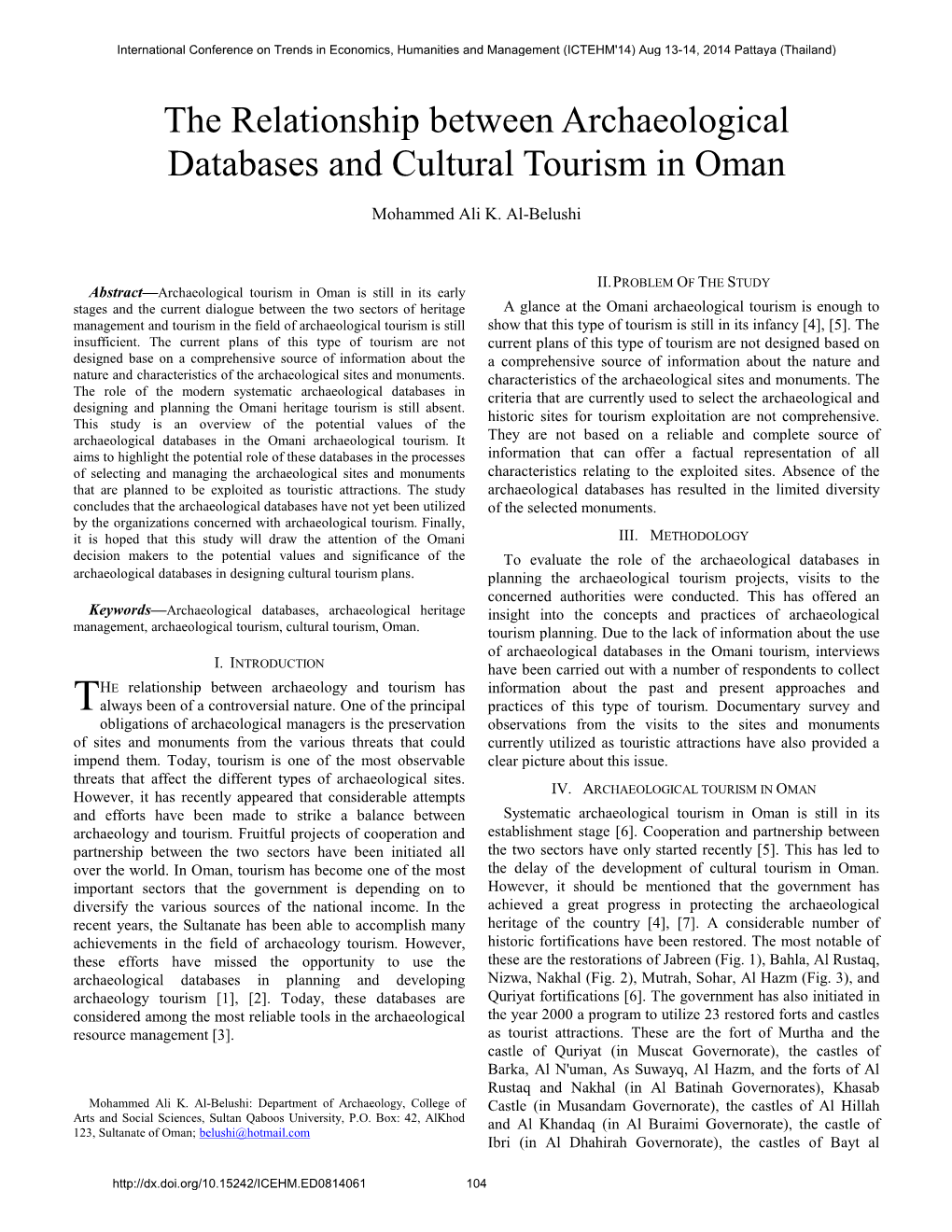 The Relationship Between Archaeological Databases and Cultural Tourism in Oman