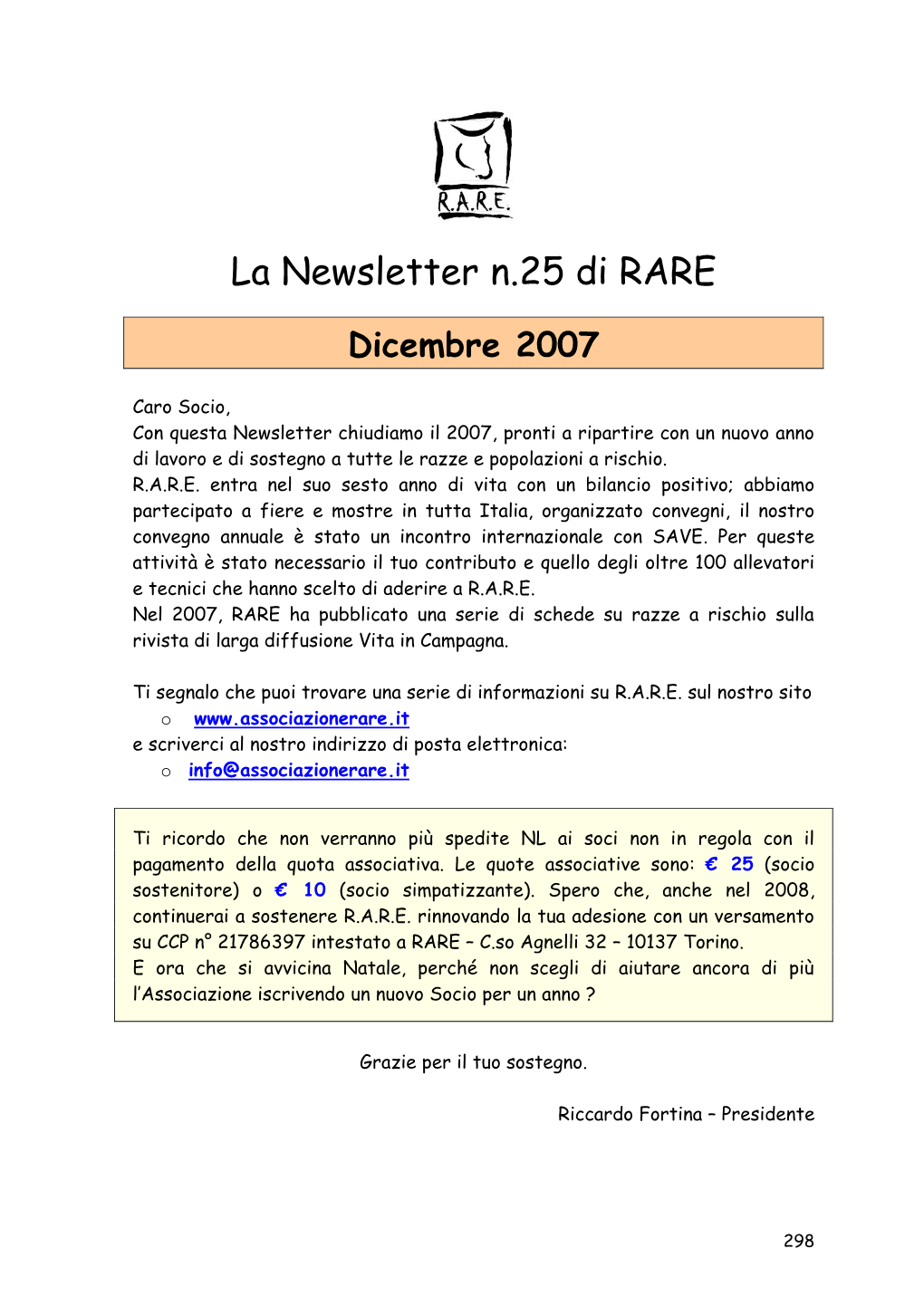 La Newsletter N.25 Di RARE