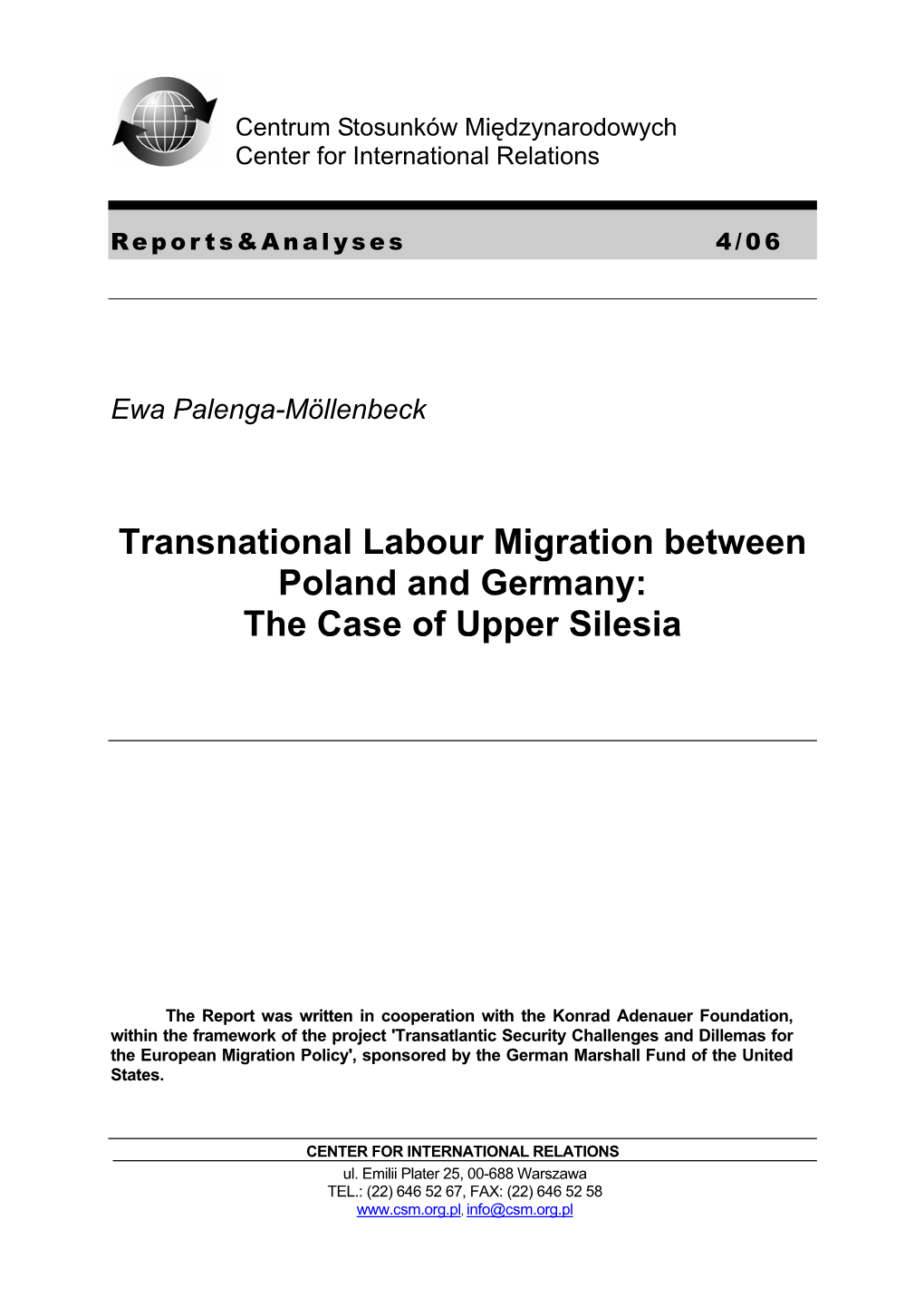 Transnational Labour Migration Between Poland and Germany: the Case of Upper Silesia